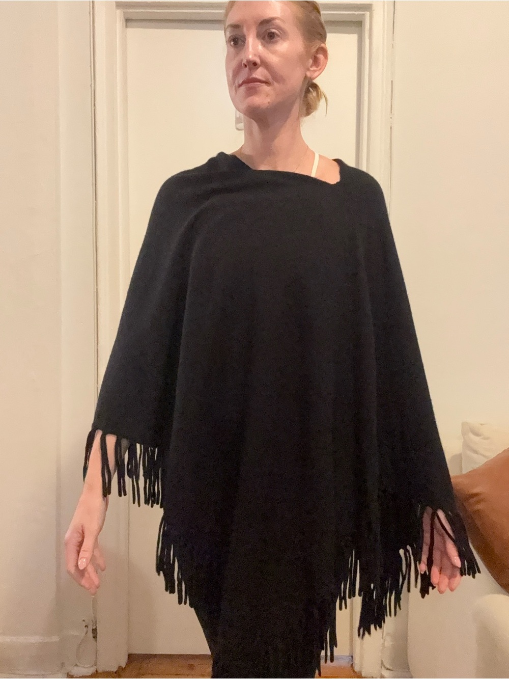 Black Fringe Cashmere Poncho - Women Accessories